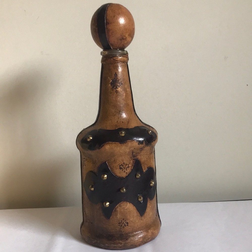 Vintage Leather Liquor Bottle Decor